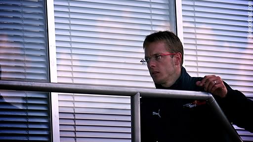 Bourdais enters the Red Bull motorhome during Silverstone testing 08