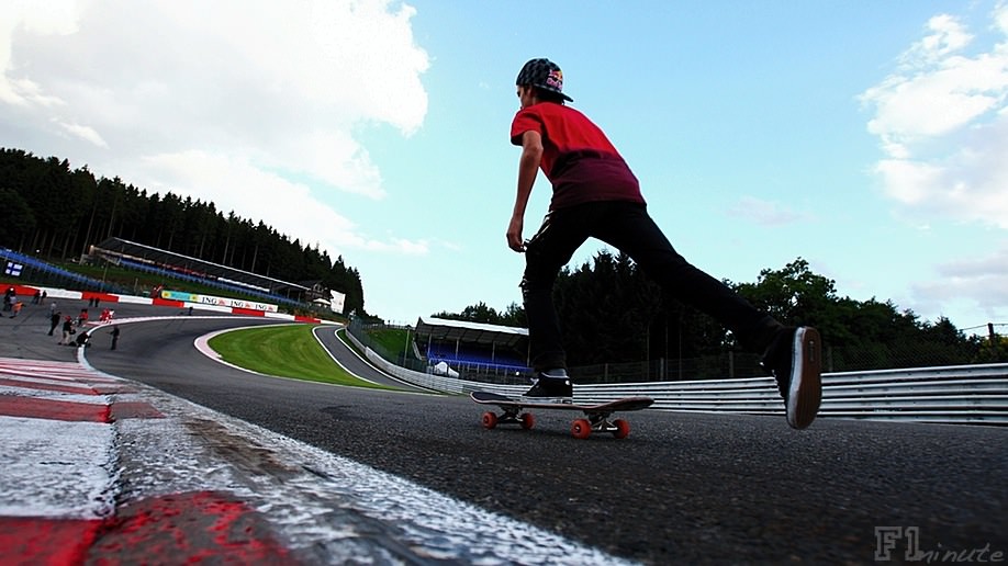 BBC film a segment at Eau Rouge with skateboard champion