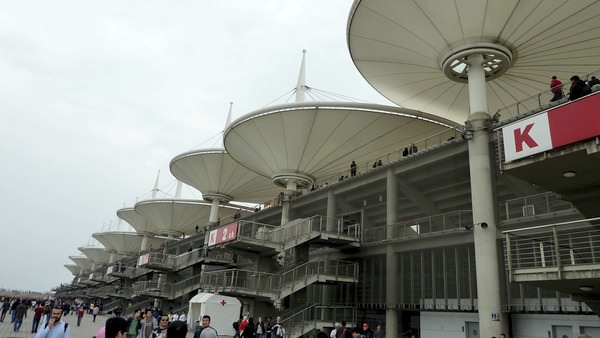 A rear view of the massive Shanghai grandstands.