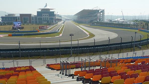 The empty grandstand seating looks over the circuit in Turkey