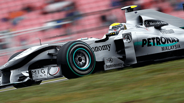 Nico Rosberg steers the Mercedes car during Friday practice at Hockenheim