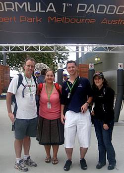 Paul, Pamela, Jeremy and Amy pose after their excursion into the F1 paddock
