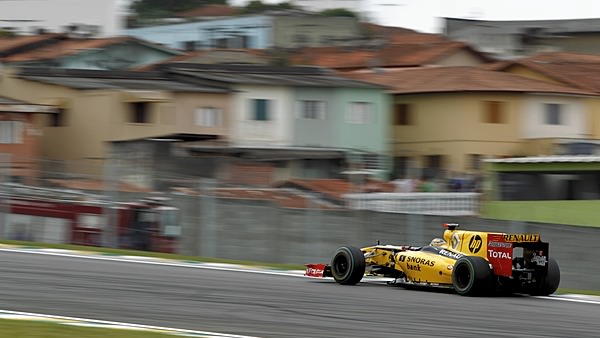 Robert Kubica steers his Renault around the Brazil track during practice