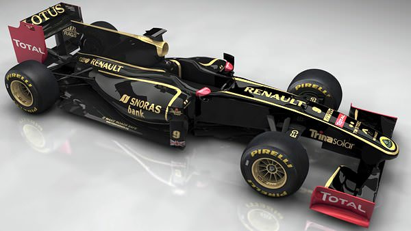 A black and gold and... red Lotus Renault GP
