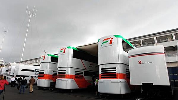 Force India set up their stand at the Nüburgring