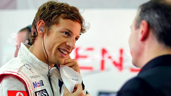 All smiles on Jenson's side of the garage