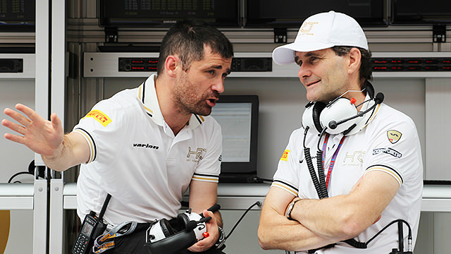 Technical director Toni Cuquerella and Luis Pérez-Sala on the pitwall in Valencia