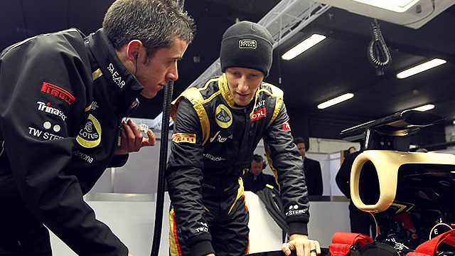 Romain Grosjean in the garage