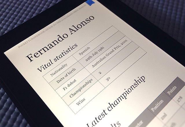 Fernando Alonso F1 stats on the new Kindle Fire