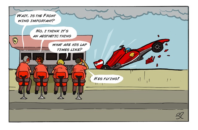 The Ferrari pitwall keeps tabs on Alonso