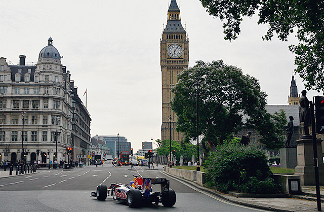 Webber races around Parliament Square, London