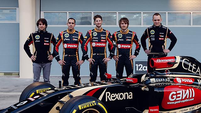 Nicolas Prost, Pastor Maldonado, Romain Grosjean, Charles Pic and Marco Sørensen E22 launch