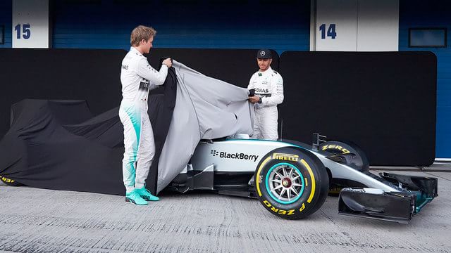 Hamilton and Rosberg pull back the cover on the new Mercedes