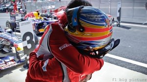 Fernando Alonso and Stefano Domenicali embrace after winning British Grand Prix