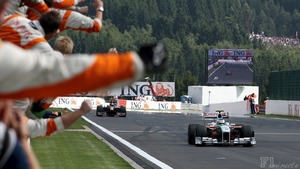 Giancarlo Fisichella finishes second in the Belgian Grand Prix