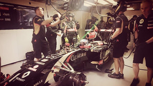 Grosjean in the garage