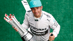 Hamilton celebrates in the podium in Malaysia