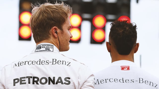 Nico stands beside Lewis ahead of the German Grand Prix